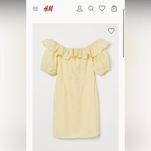 H&M off the shoulder yellow dress puff sleeve